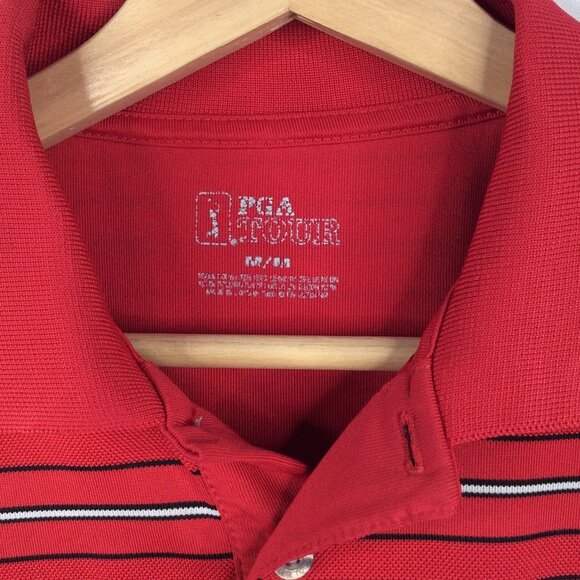 PGA Tour Golf Polo Shirt Mens Size Medium Striped Short Sleeve Athletic - Picture 5 of 5